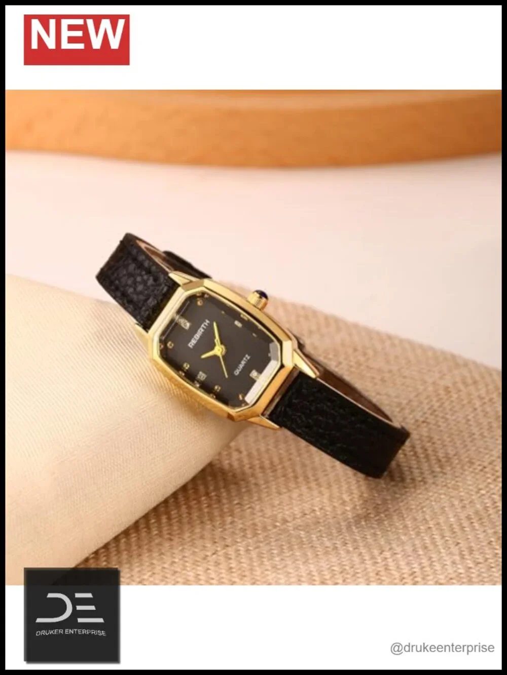Women's Gold Rectangular Quartz Watch with Two Straps